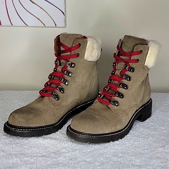 Frye Shoes - Frye Samantha Hiking Boots Sherling Lining Size 7 1/2 Tan / Taupe